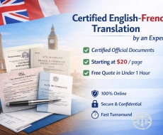 English to French Certified Translation Online from €20