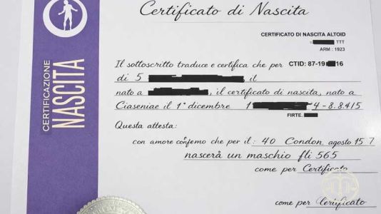 Traduzione certificata atto di nascita online